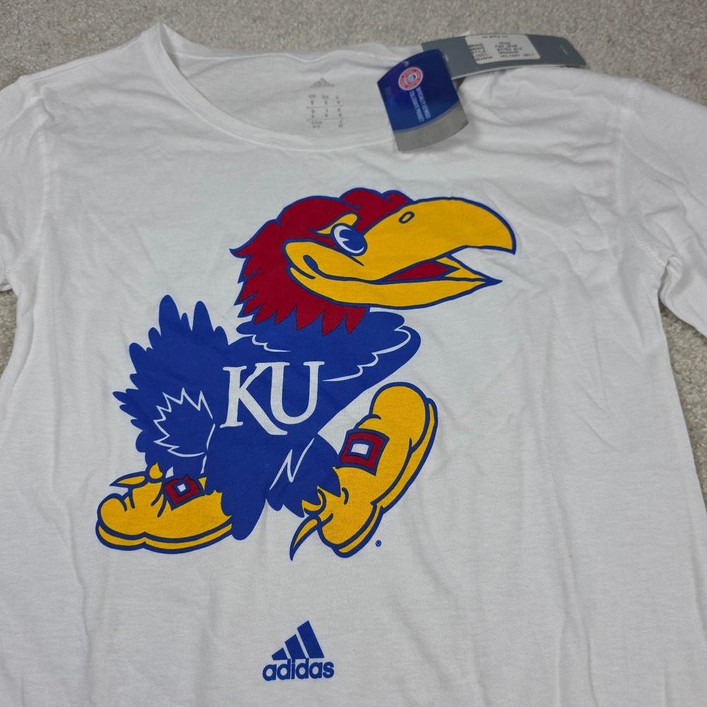 Adidas Basketball T-Shirt Womens S White Logo Kansas Jayhawks College-NCAA NWT